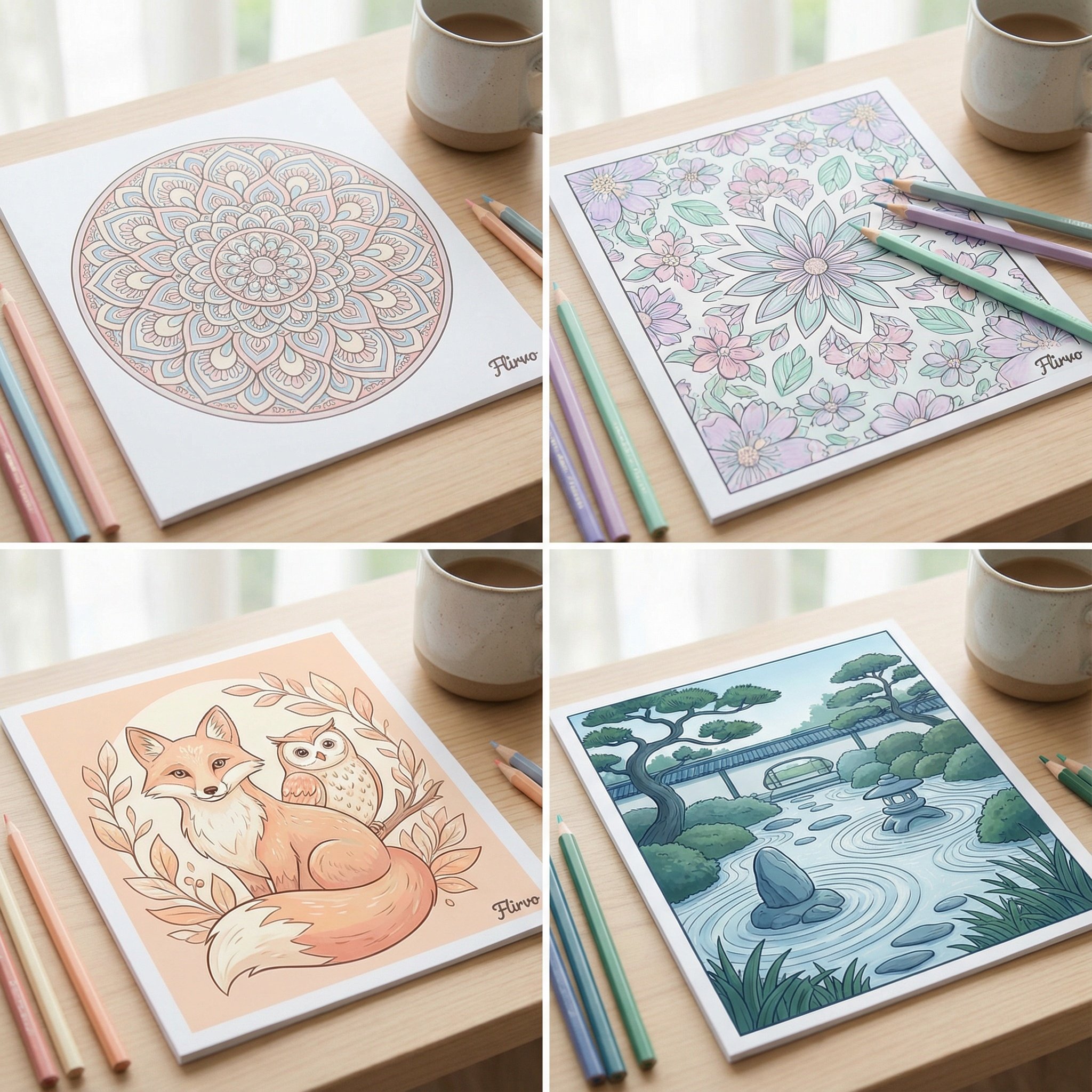 Completed Flirvo coloring pages - therapeutic art